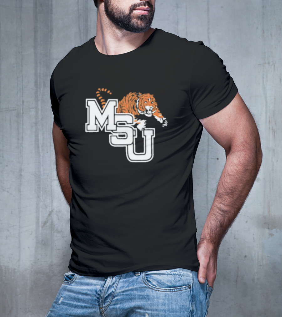 MSU Tiger Icon With Bold White Letters And Orange Stripes T-Shirt