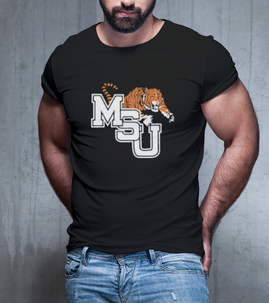 MSU Tiger Icon With Bold White Letters And Orange Stripes T-Shirt