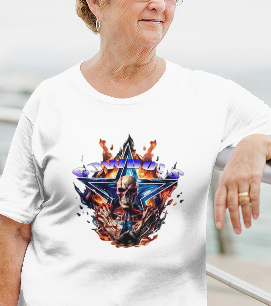 Cowboys Skeleton Star Flames T-Shirt
