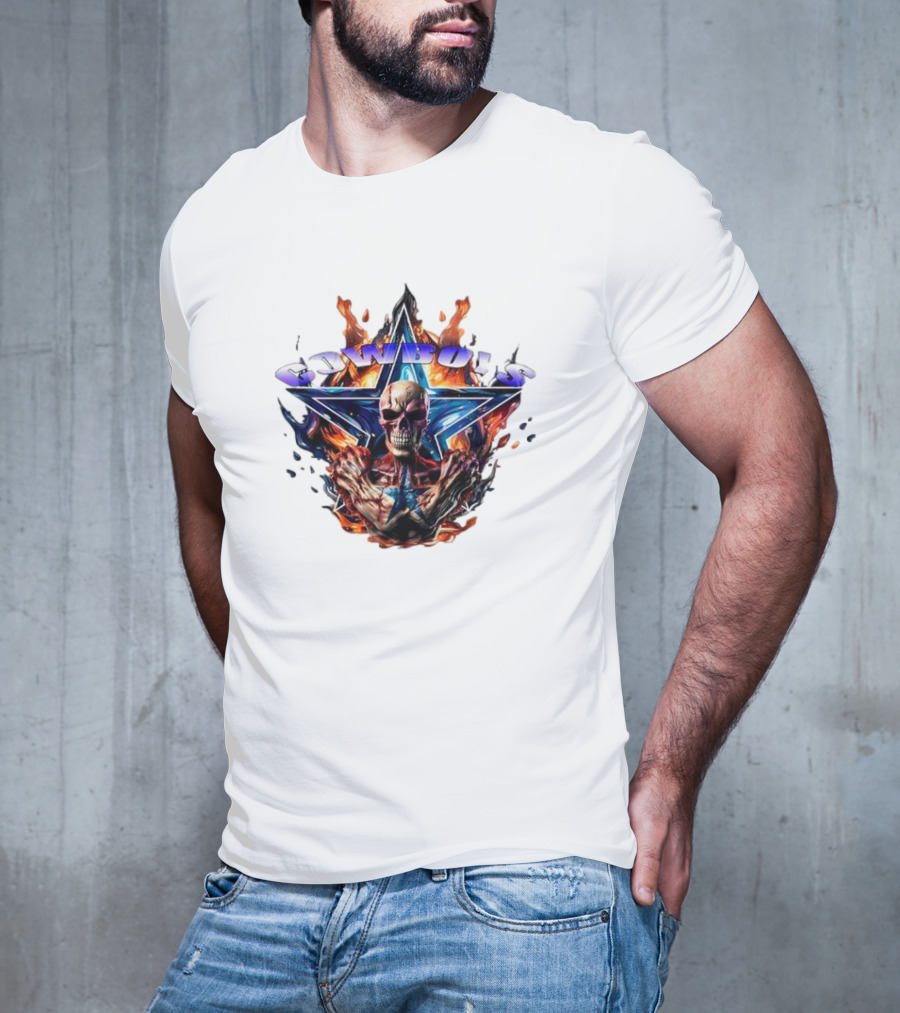 Cowboys Skeleton Star Flames T-Shirt