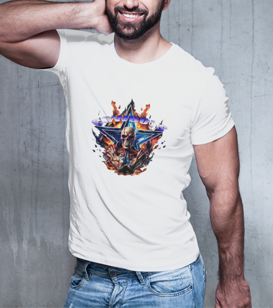 Cowboys Skeleton Star Flames T-Shirt