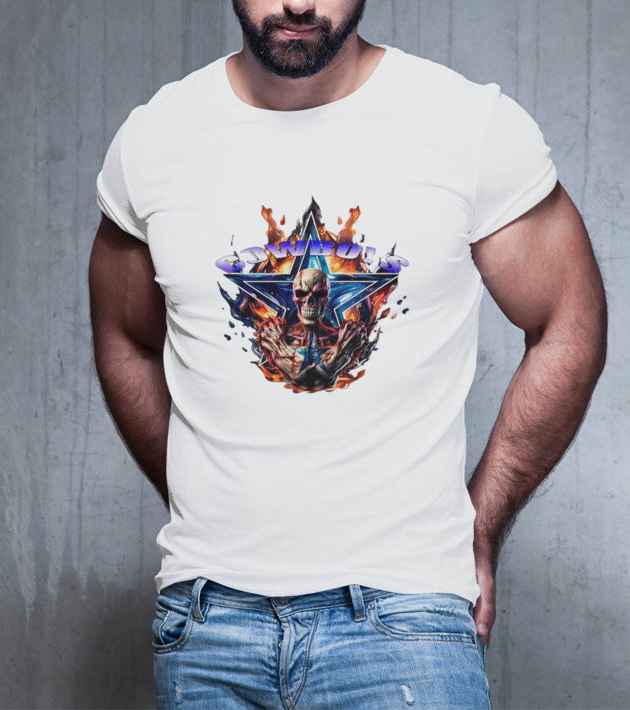 Cowboys Skeleton Star Flames T-Shirt