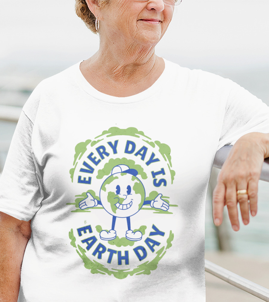 Every Day Is Earth Day Globe Character Smiling T-Shirt