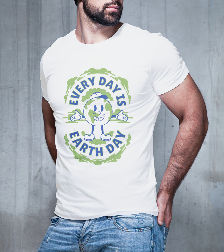 Every Day Is Earth Day Globe Character Smiling T-Shirt