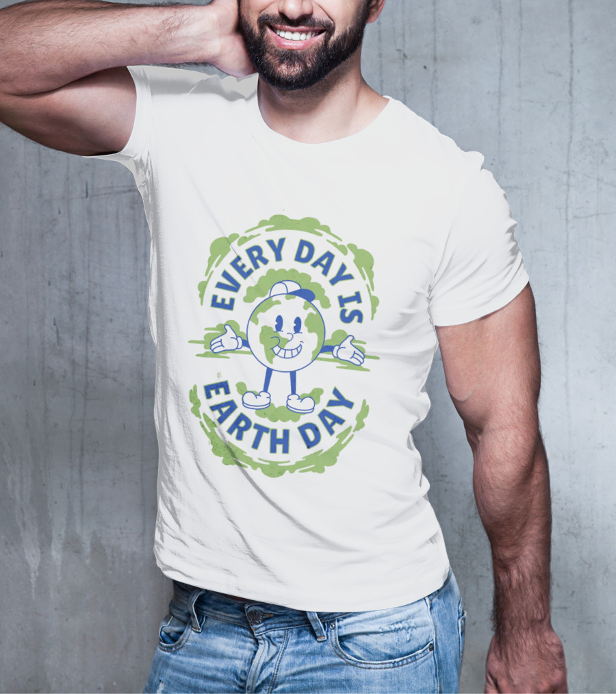 Every Day Is Earth Day Globe Character Smiling T-Shirt