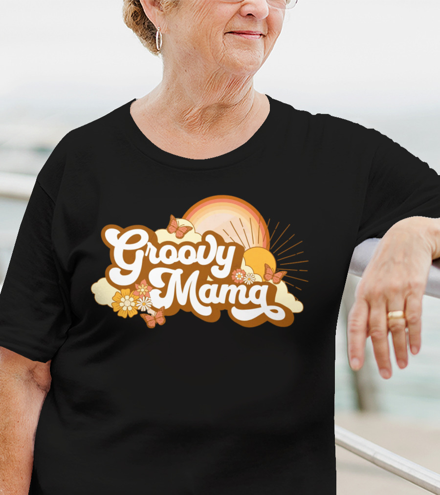 Groovy Mama Retro Sunflower Butterflies T-Shirt