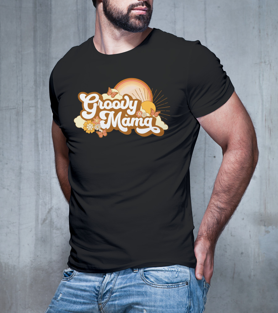 Groovy Mama Retro Sunflower Butterflies T-Shirt