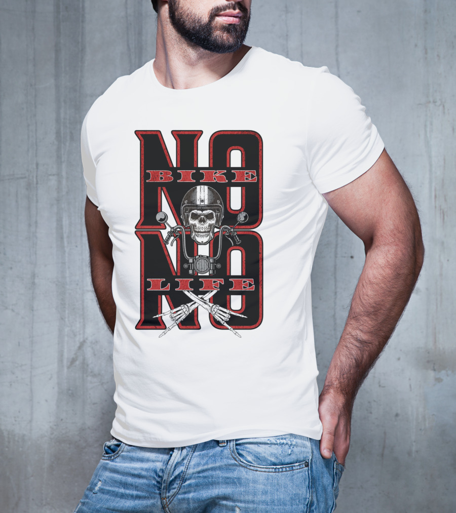 NO BIKE NO LIFE Motorcycle Skull T-Shirt
