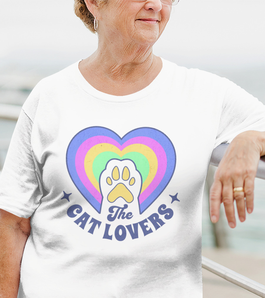 The Cat Lovers Paw In Rainbow Heart T-Shirt