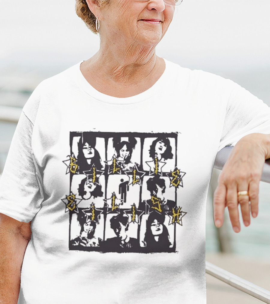 Billie Eilish Grid Yellow Text Boyfriend Fit Girls Photos T-Shirt