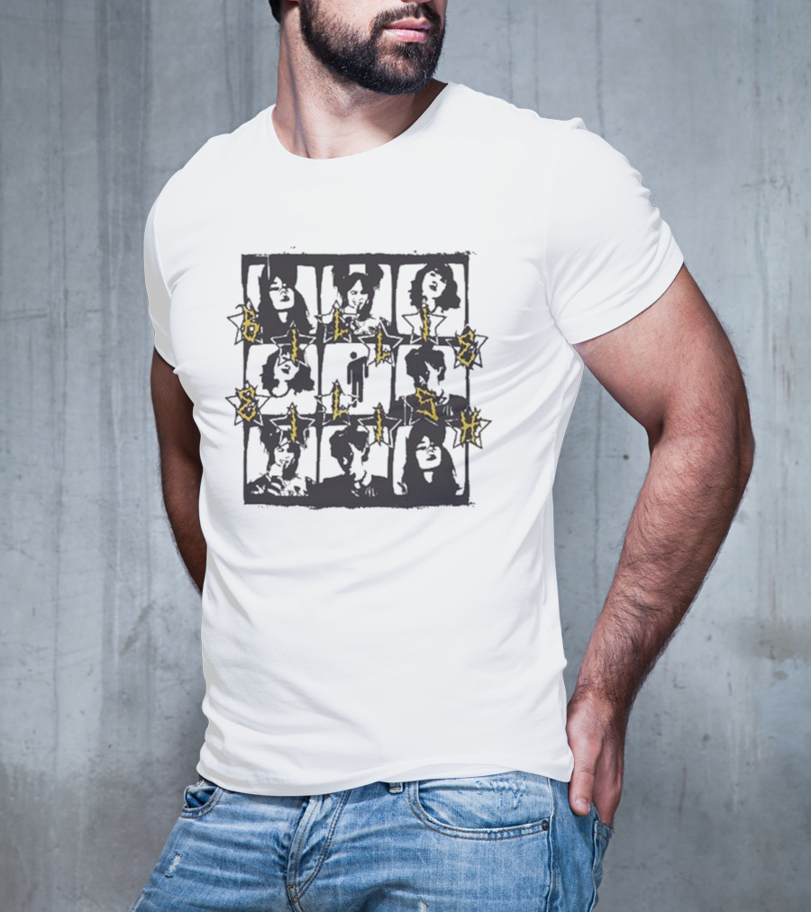 Billie Eilish Grid Yellow Text Boyfriend Fit Girls Photos T-Shirt
