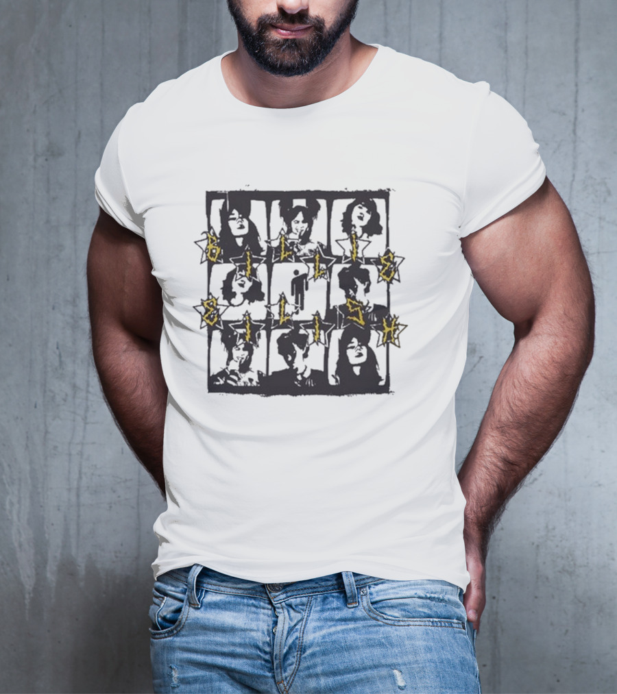 Billie Eilish Grid Yellow Text Boyfriend Fit Girls Photos T-Shirt