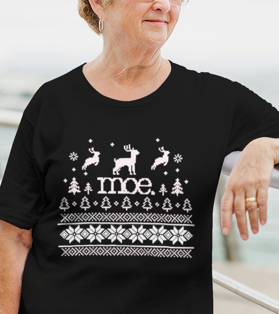 Moe Reindeer Ugly Christmas Sweater Snowflakes Trees T-Shirt