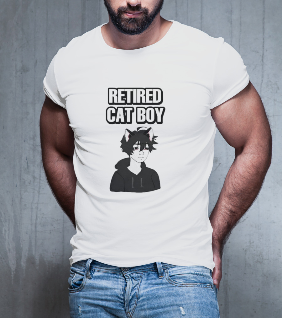 RETired Cat Boy With Black Hoodie And Cat Ears T-Shirt