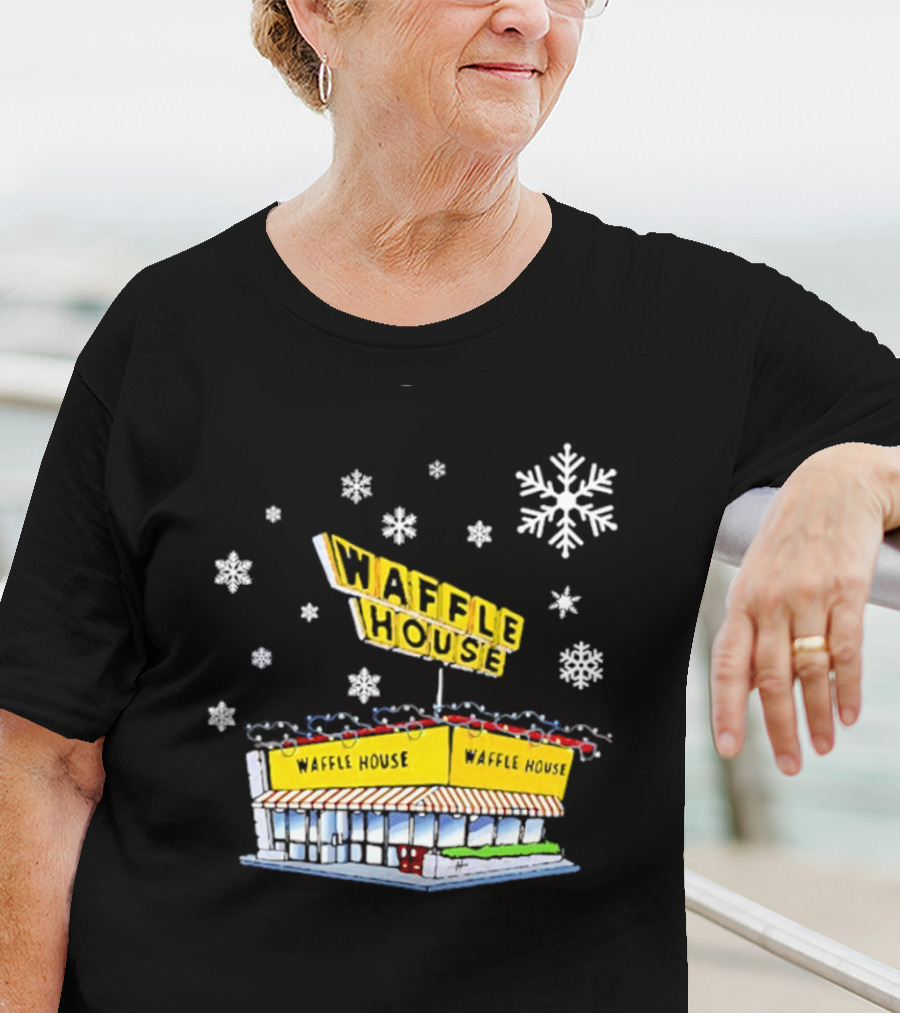Waffle House Snowflakes Christmas Scene T-Shirt