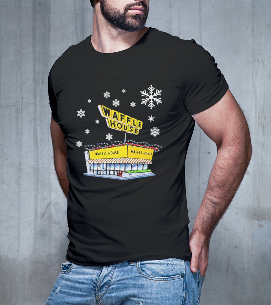 Waffle House Snowflakes Christmas Scene T-Shirt