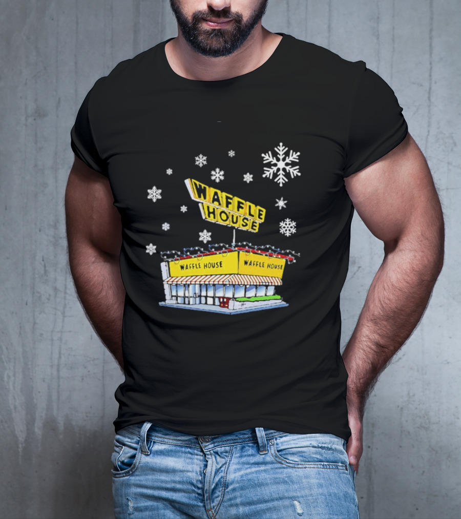 Waffle House Snowflakes Christmas Scene T-Shirt