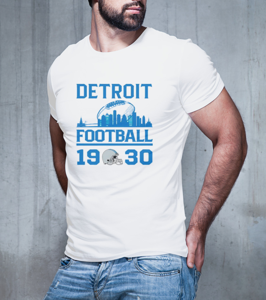 Detroit Lions Football 1930 Skyline Helmet Motif T-Shirt