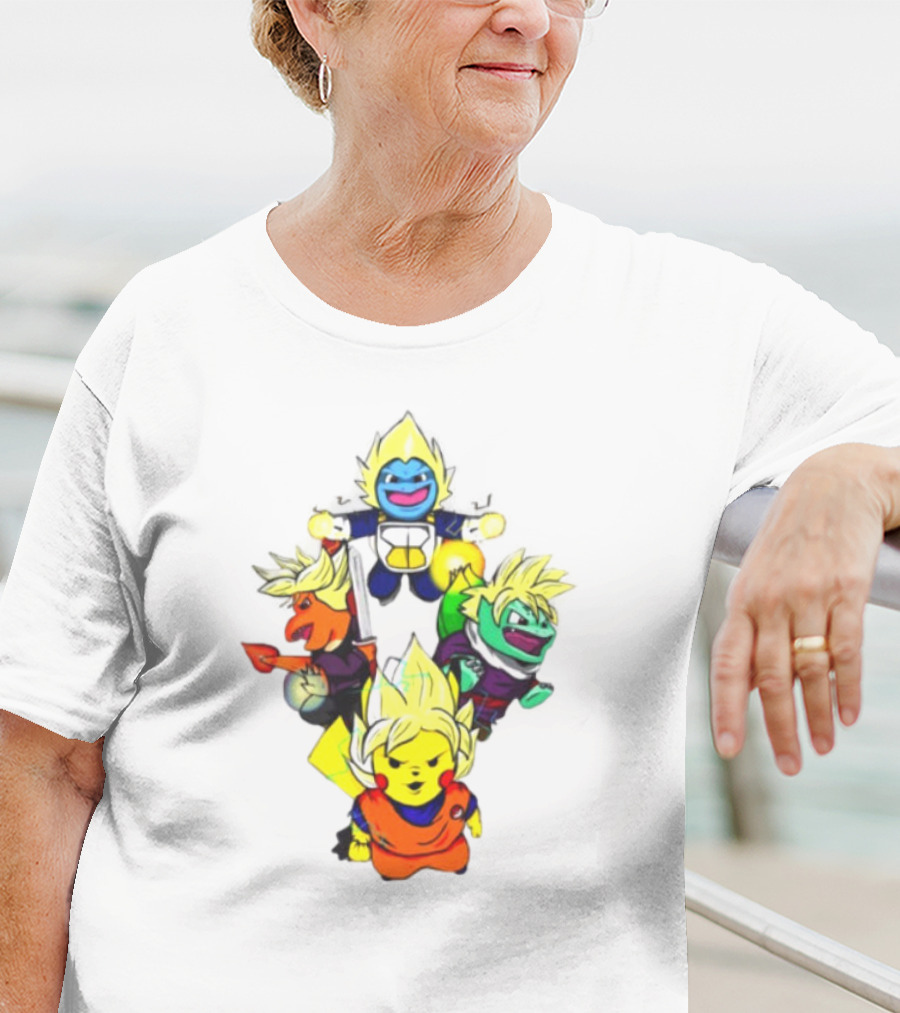 Dragon Ball Z Super Saiyan Pokemon Crossover Characters T-Shirt