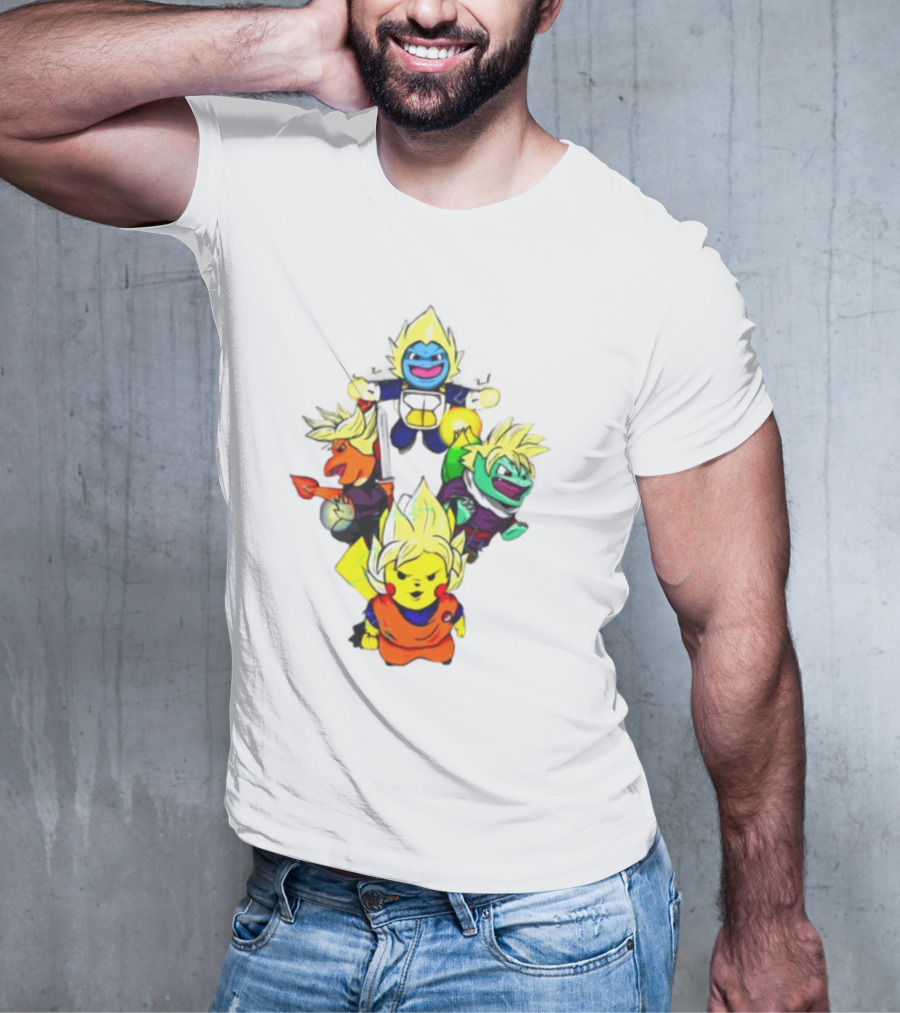 Dragon Ball Z Super Saiyan Pokemon Crossover Characters T-Shirt