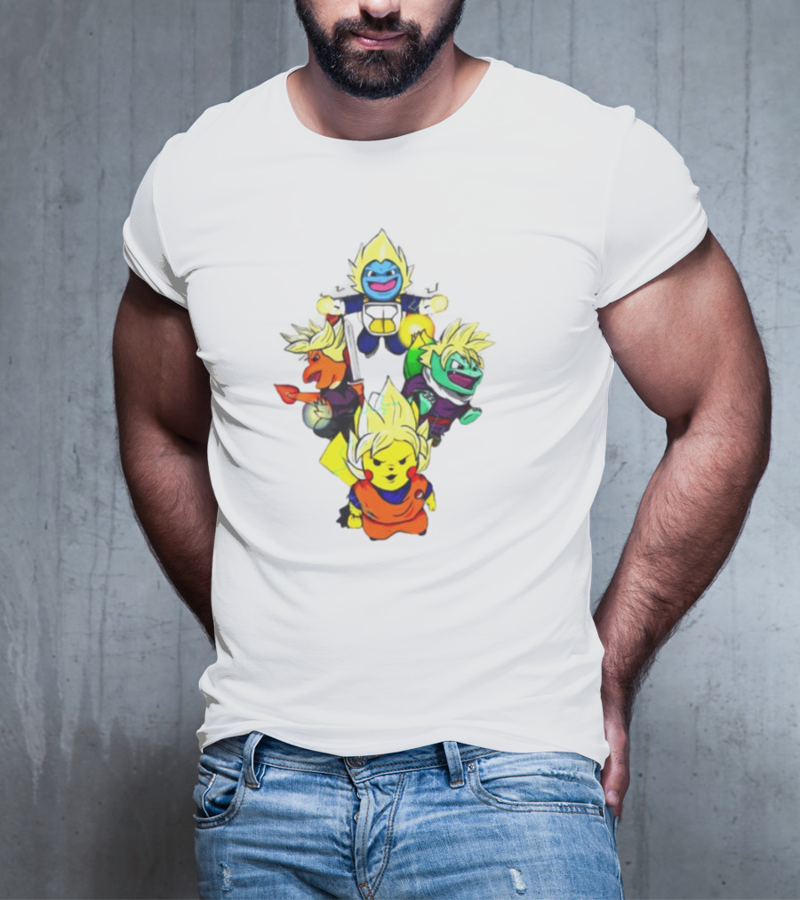Dragon Ball Z Super Saiyan Pokemon Crossover Characters T-Shirt