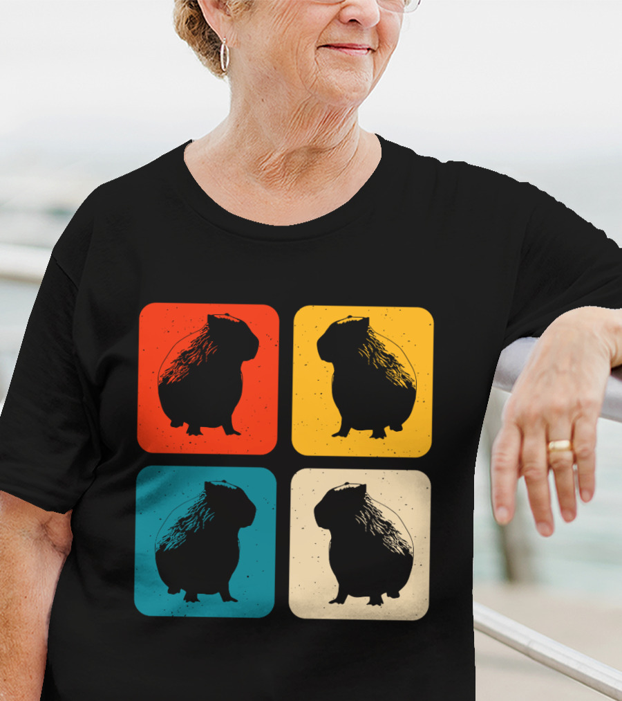 Vintage Capybara Pop Art Silhouette Four Colors Squares T-Shirt