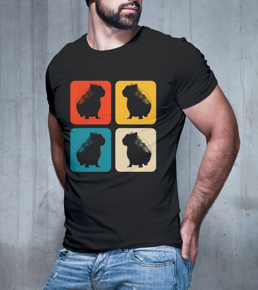 Vintage Capybara Pop Art Silhouette Four Colors Squares T-Shirt