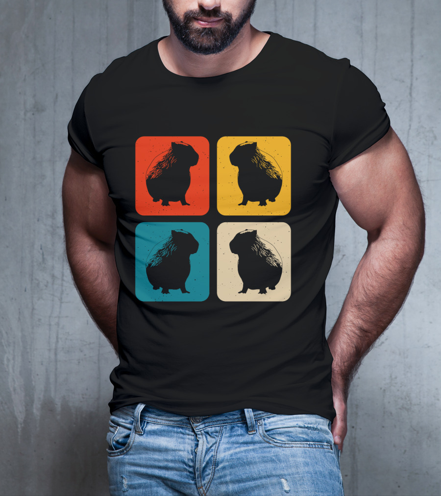 Vintage Capybara Pop Art Silhouette Four Colors Squares T-Shirt