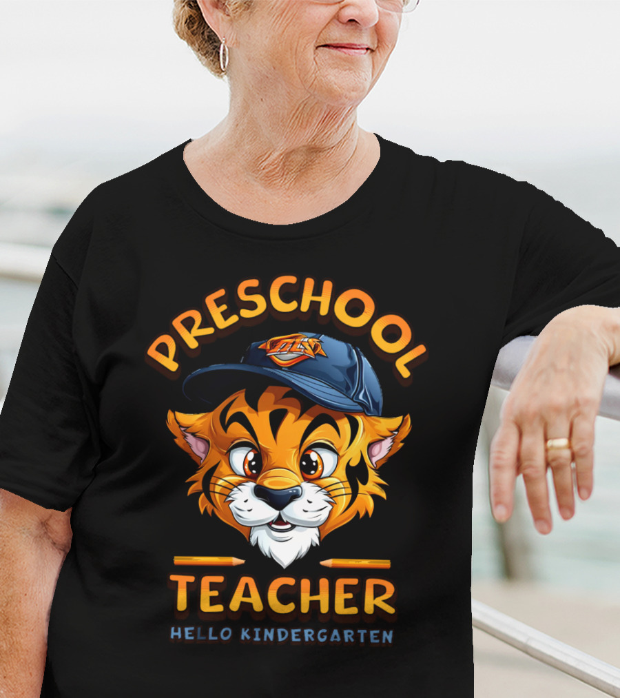 Preschool Teacher Hello Kindergarten Back To School Tiger Mascot T-Shirt