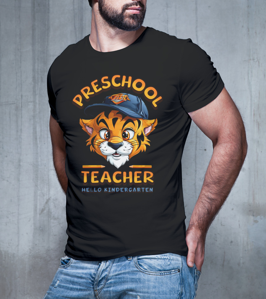 Preschool Teacher Hello Kindergarten Back To School Tiger Mascot T-Shirt