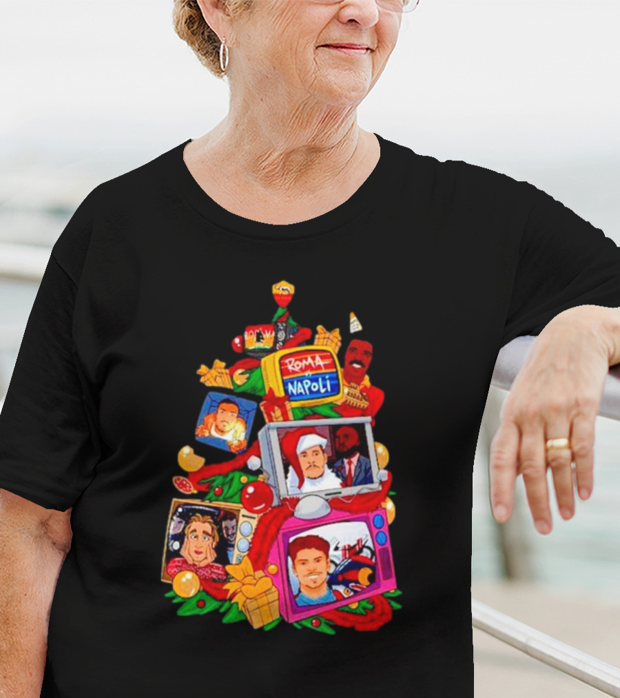Roma Napoli Matchday Christmas Tree With Television Characters T-Shirt