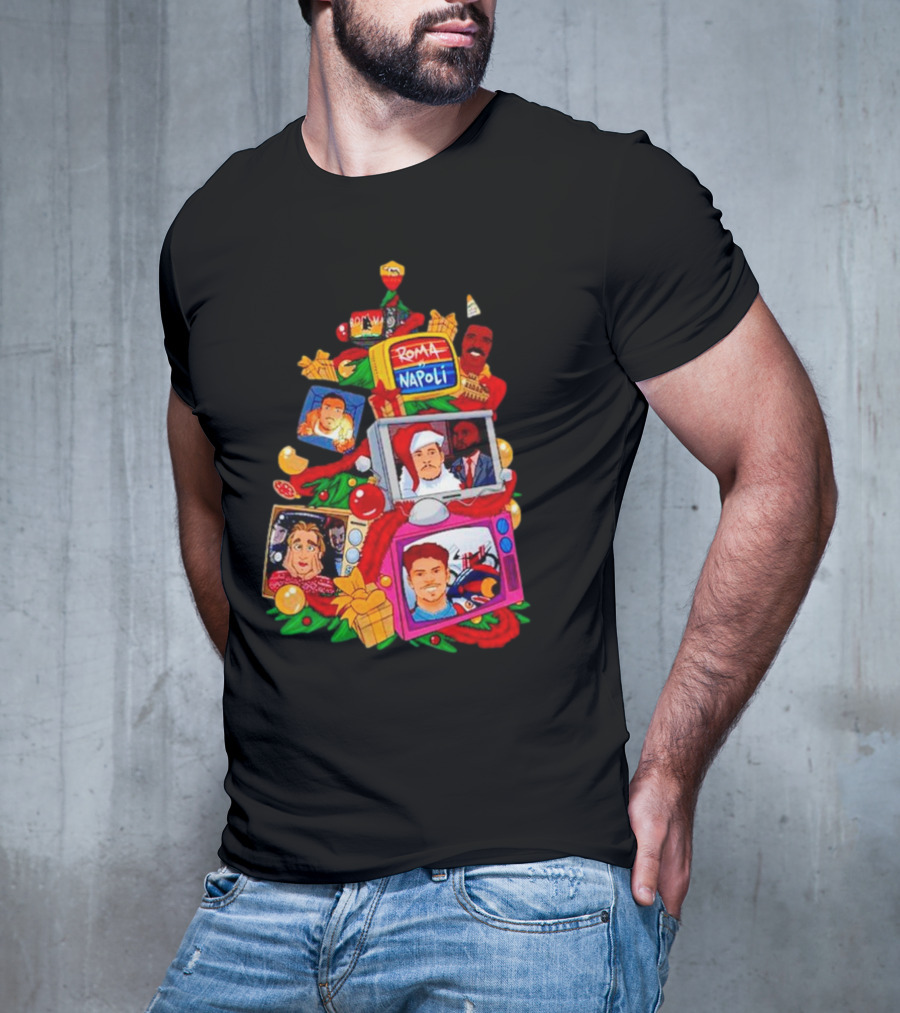 Roma Napoli Matchday Christmas Tree With Television Characters T-Shirt