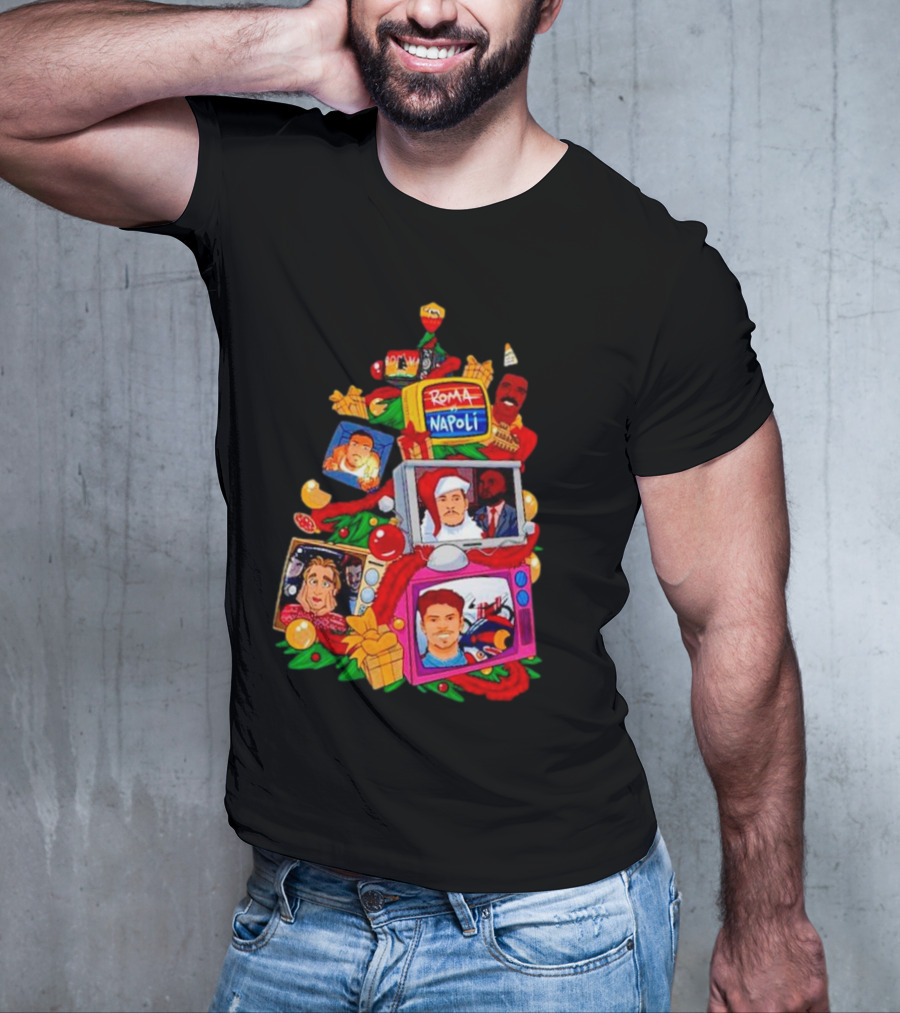 Roma Napoli Matchday Christmas Tree With Television Characters T-Shirt