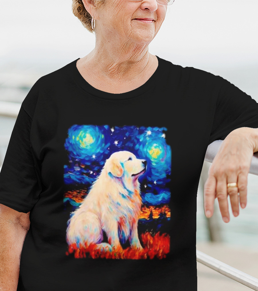 Starry Night Great Dog Van Gogh Style Golden Retriever T-Shirt