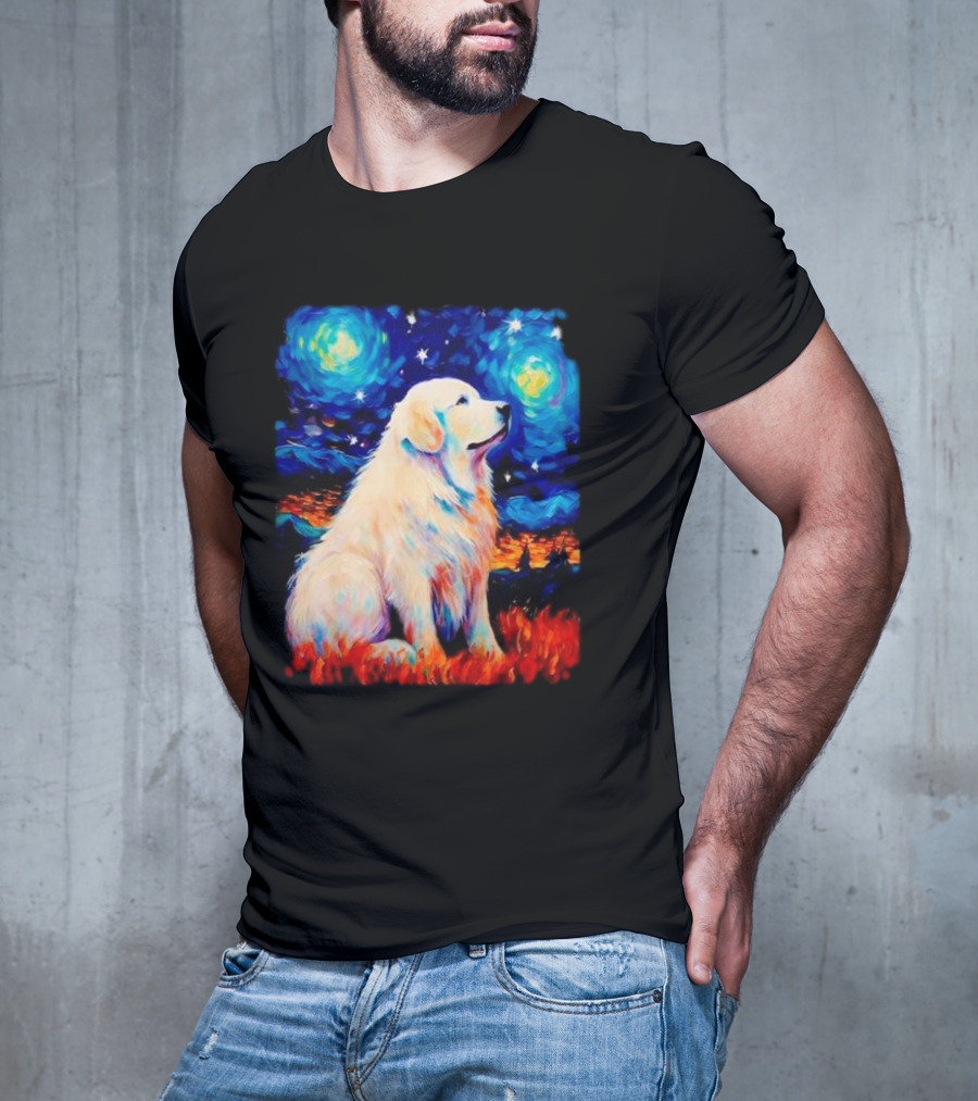 Starry Night Great Dog Van Gogh Style Golden Retriever T-Shirt