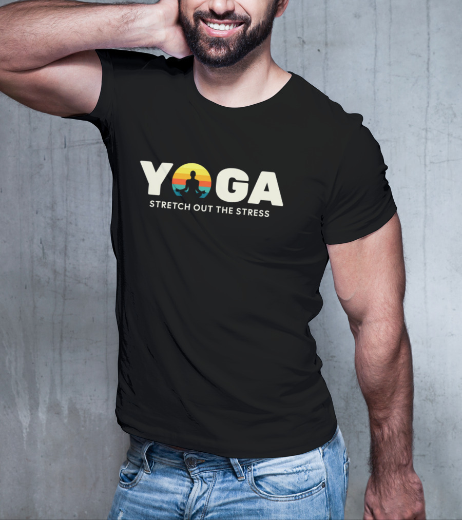 Yoga Stretch Out The Stress Meditation Silhouette Retro Sunset T-Shirt
