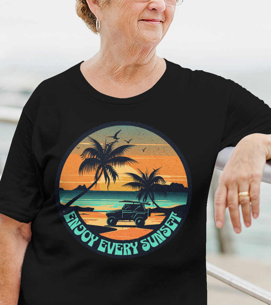 Enjoy Every Sunset Tropical Beach Jeep Adventure T-Shirt
