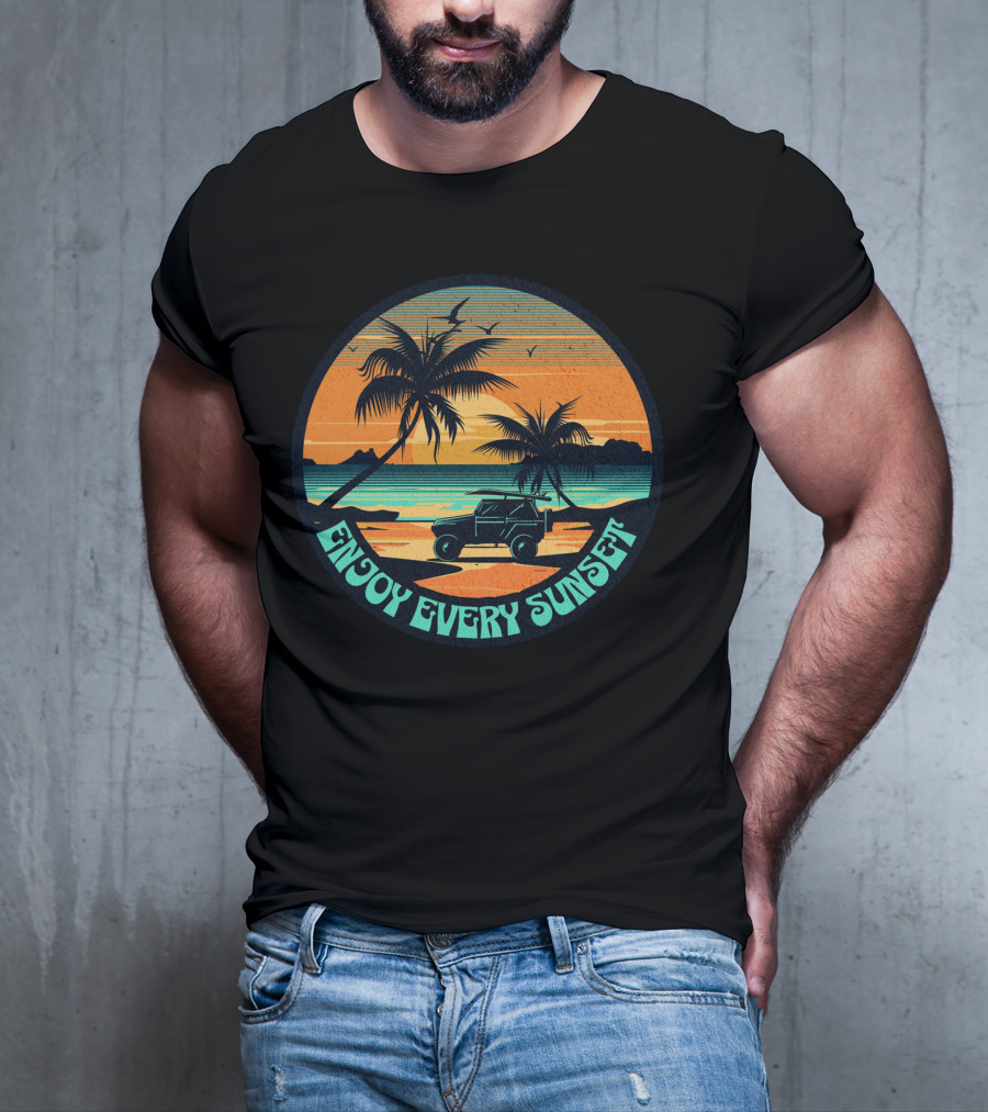 Enjoy Every Sunset Tropical Beach Jeep Adventure T-Shirt