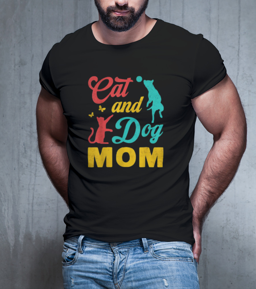 Cat And Dog Mom Vintage Mothers Day Cat Dog Lover Mama T-Shirt