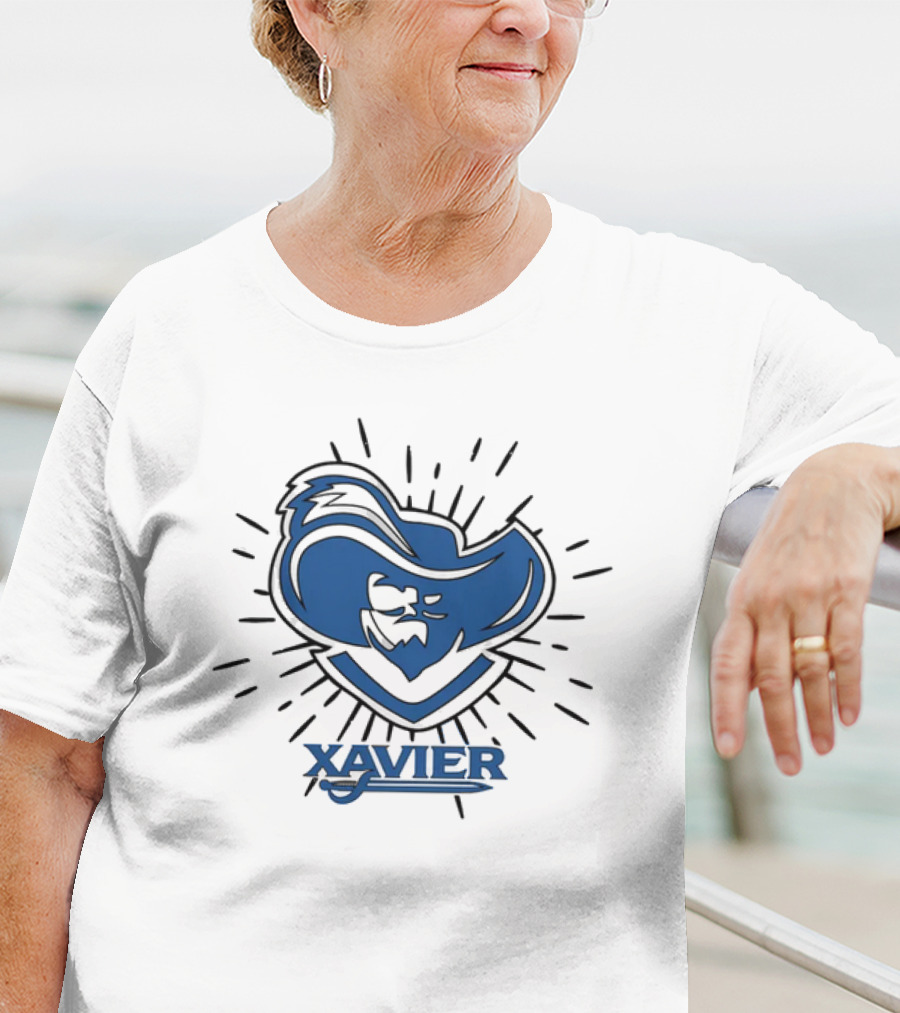 Xavier Musketeer Bold Blue Emblem With Radiating Lines T-Shirt