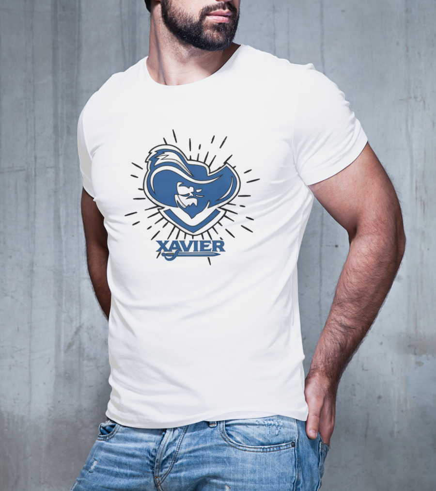 Xavier Musketeer Bold Blue Emblem With Radiating Lines T-Shirt