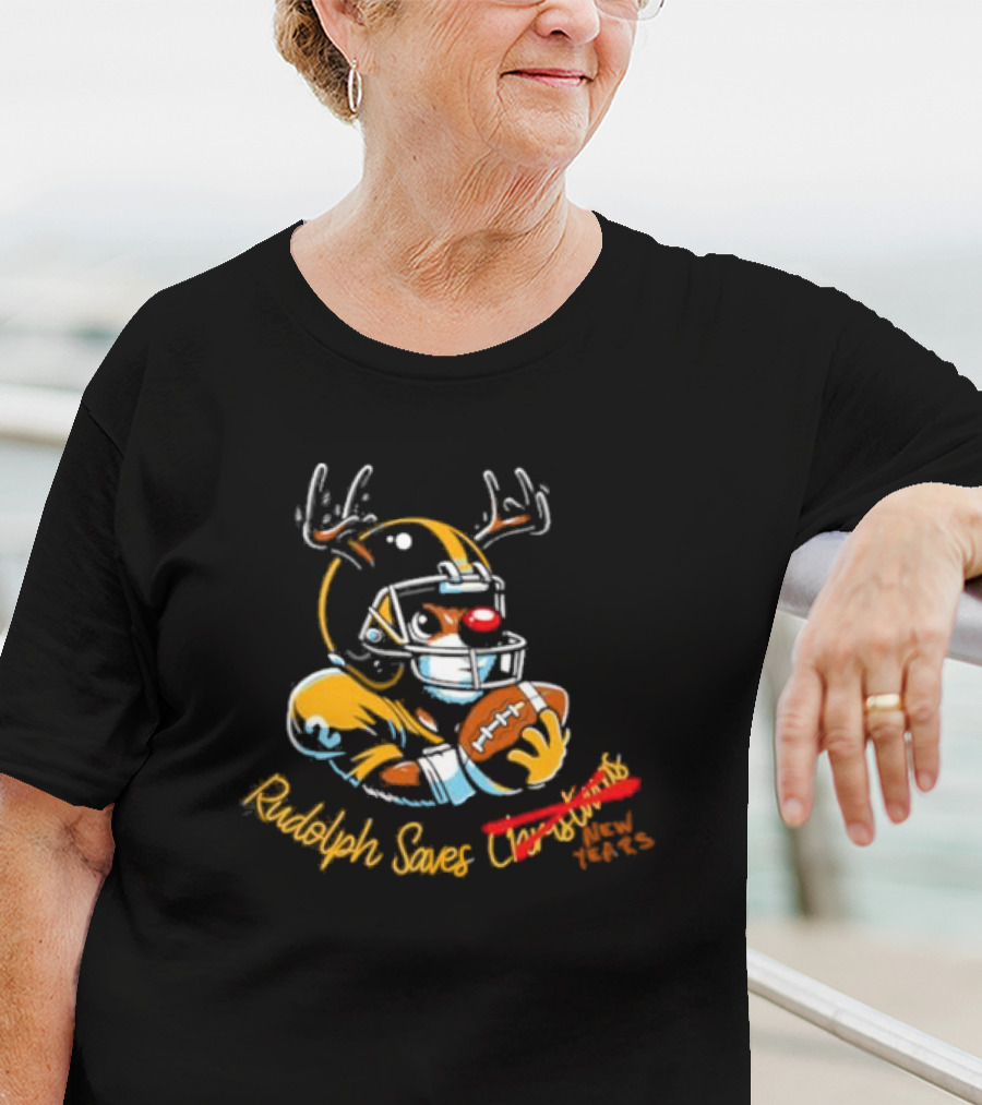 Rudolph Saves New Years Football Reindeer Helmets T-Shirt
