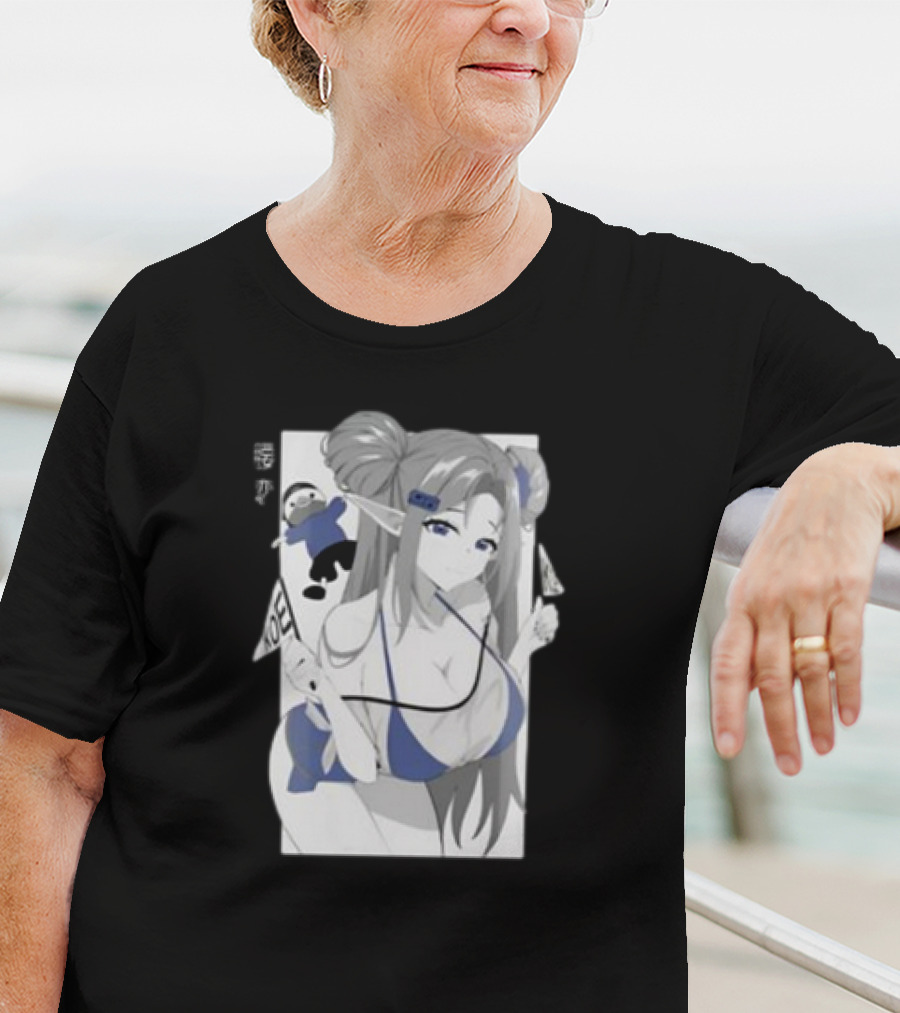 GamerSupps Waifu Koefficient Anime Character In Blue Bikini With Flags T-Shirt