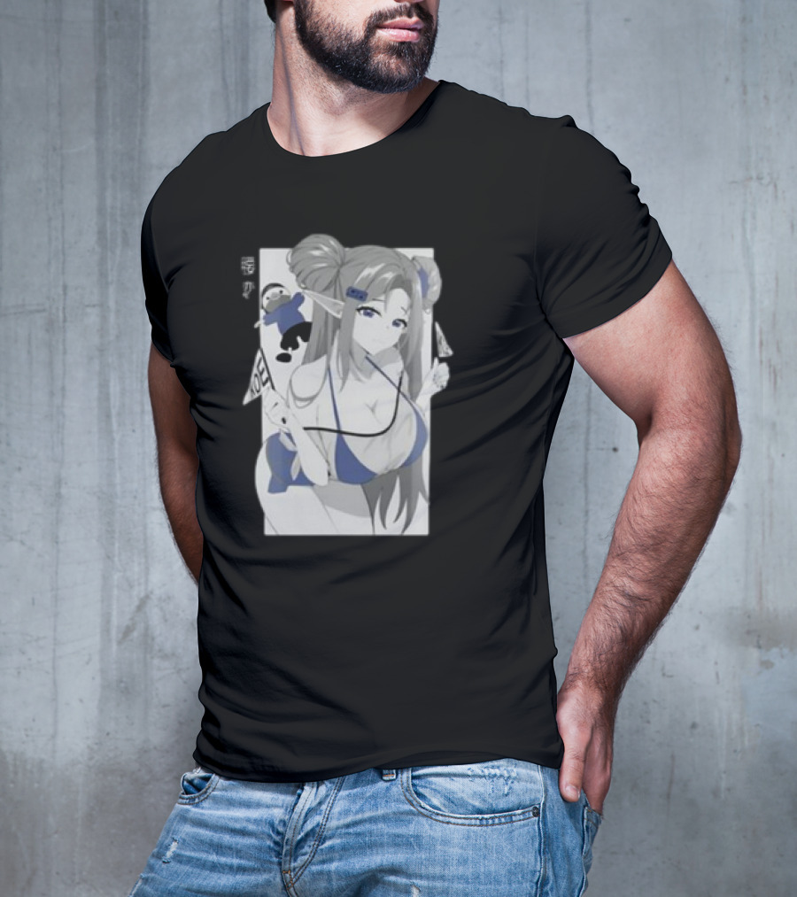 GamerSupps Waifu Koefficient Anime Character In Blue Bikini With Flags T-Shirt