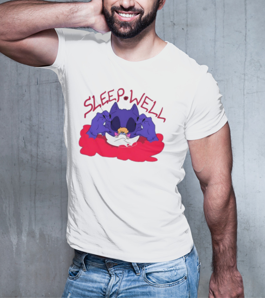 Sleep Well Monster Cartoon Creature Holding Tiny Figure T-Shirt