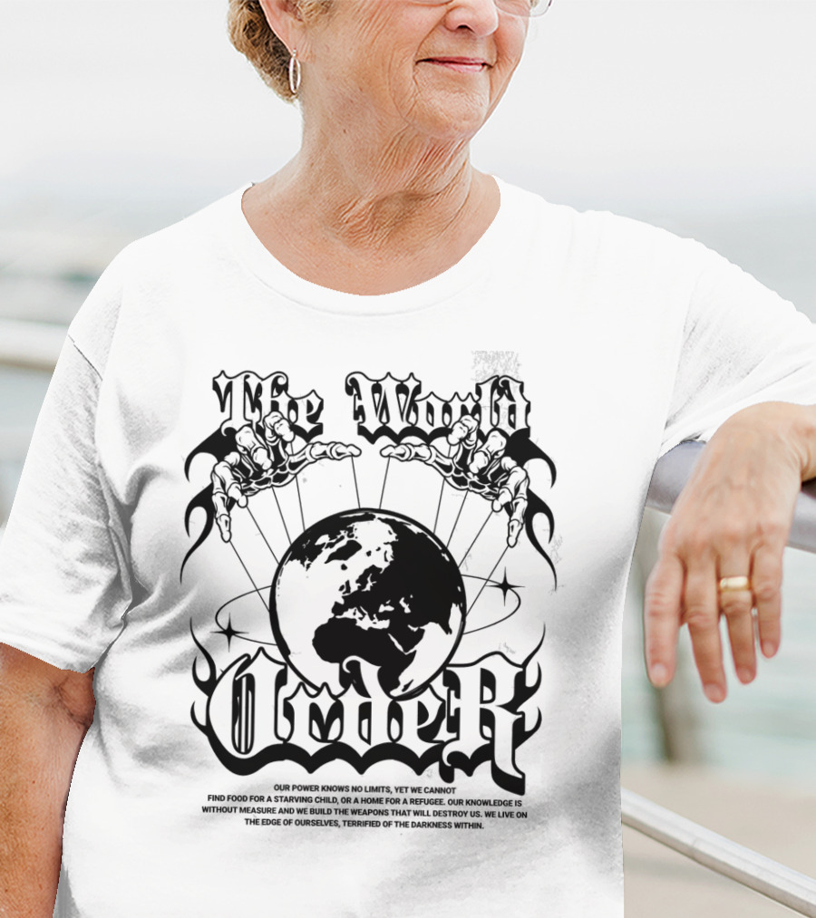 The World Order Global Control Earth In Hands Dark Gothic T-Shirt