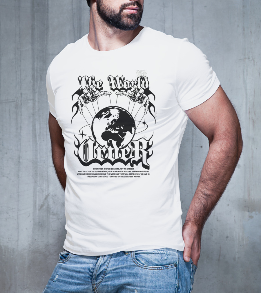 The World Order Global Control Earth In Hands Dark Gothic T-Shirt