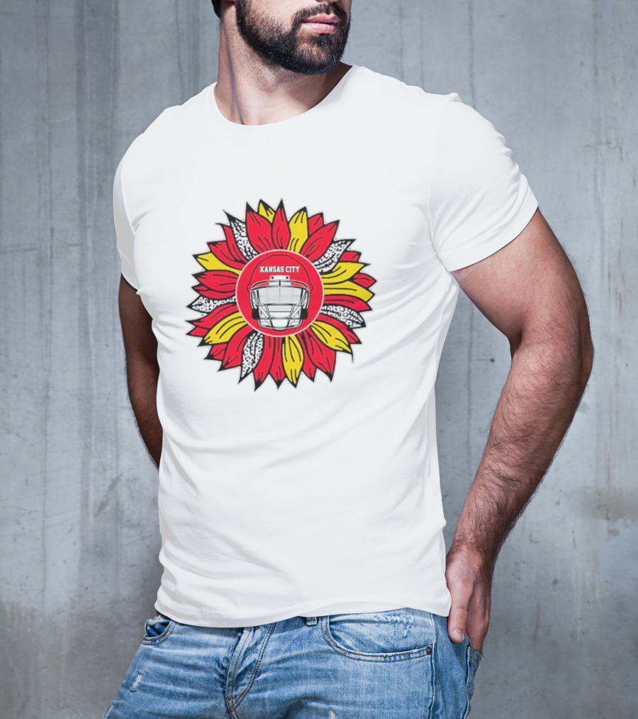 Kansas City Chiefs Football Helmet Sunflower T-Shirt