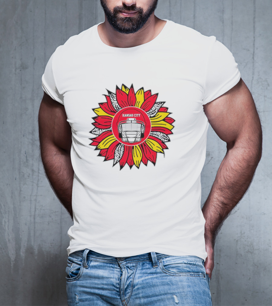 Kansas City Chiefs Football Helmet Sunflower T-Shirt