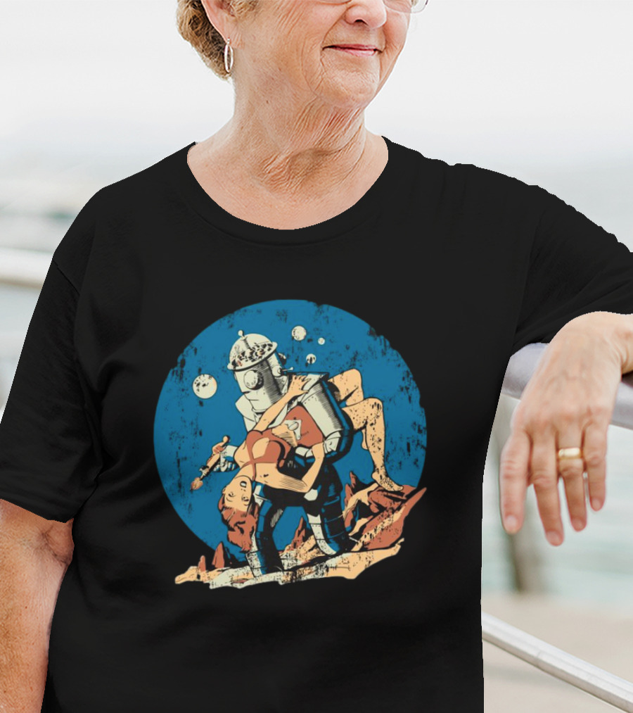 Damselindistress Retro Robot Romance Vintage Sci-Fi Space Adventure T-Shirt